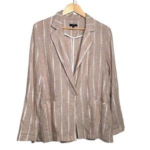 DREW Linen Blend Blazer Beige Ivory Striped Jacket Lightweight Career Large